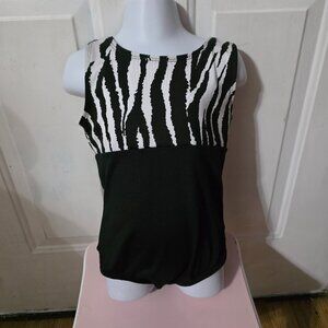 Black Body Suit With Zebra Design At Neckline